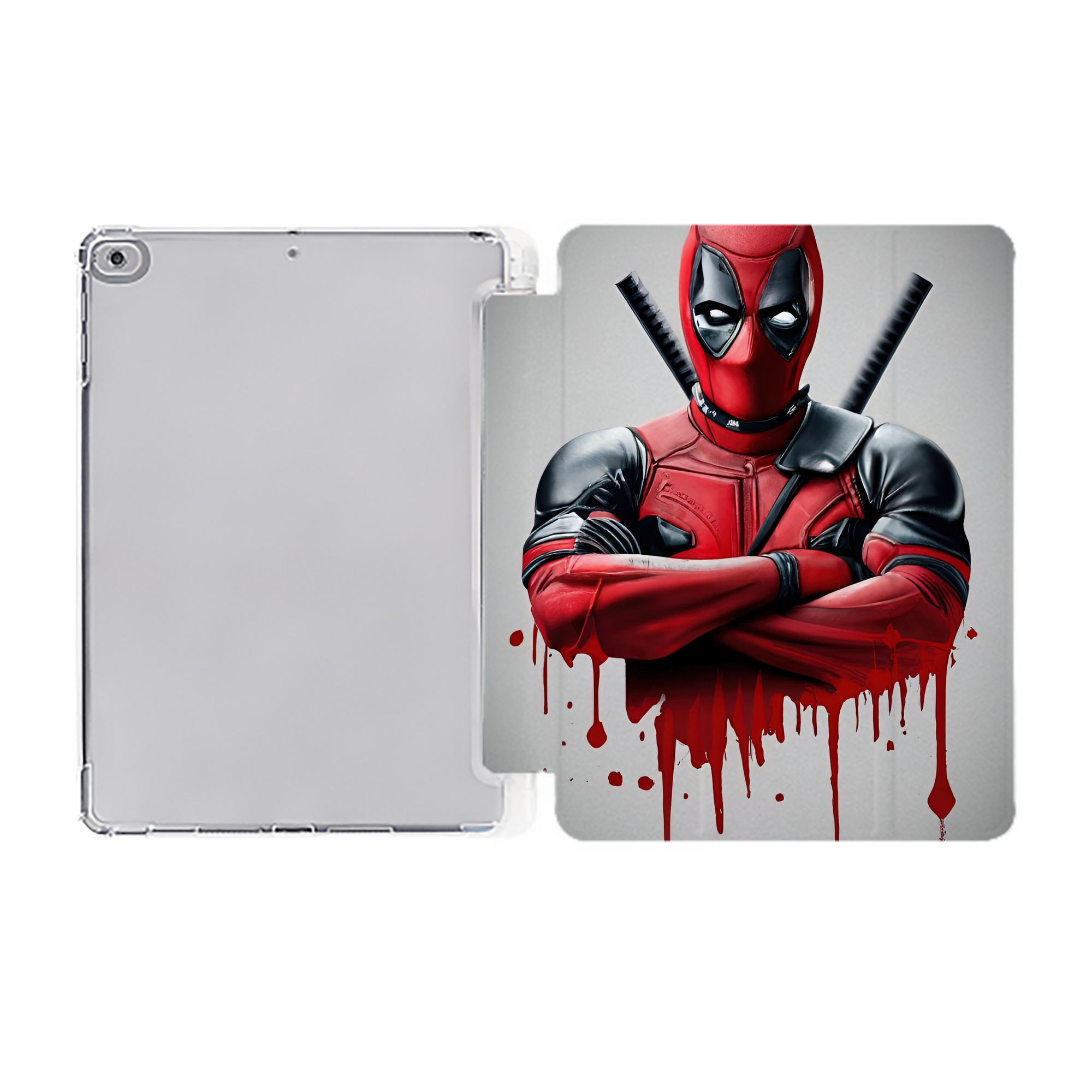 （画像用） Deadpool デッドプール IPad ケース ペン収納付き 三つ折りスタンド PUレザー×シリコン 対応機種9.5/10.5/10.9インチ